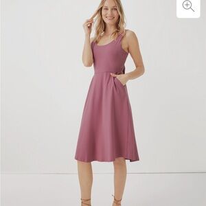 Pact fit and flare tie back bow dress size medium pink